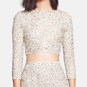 Alice and Olivia NWT cream sequins mesh top